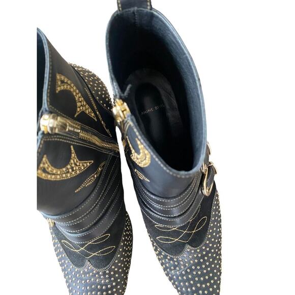 Anine Bing Penny Gold Studded Ankle Booties EU 40 Womens Boots Western Buckle - Picture 8 of 11